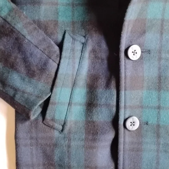 JW Anderson X Uniqlo Wool Pea Coat M Plaid Double Breasted Green Blue Black